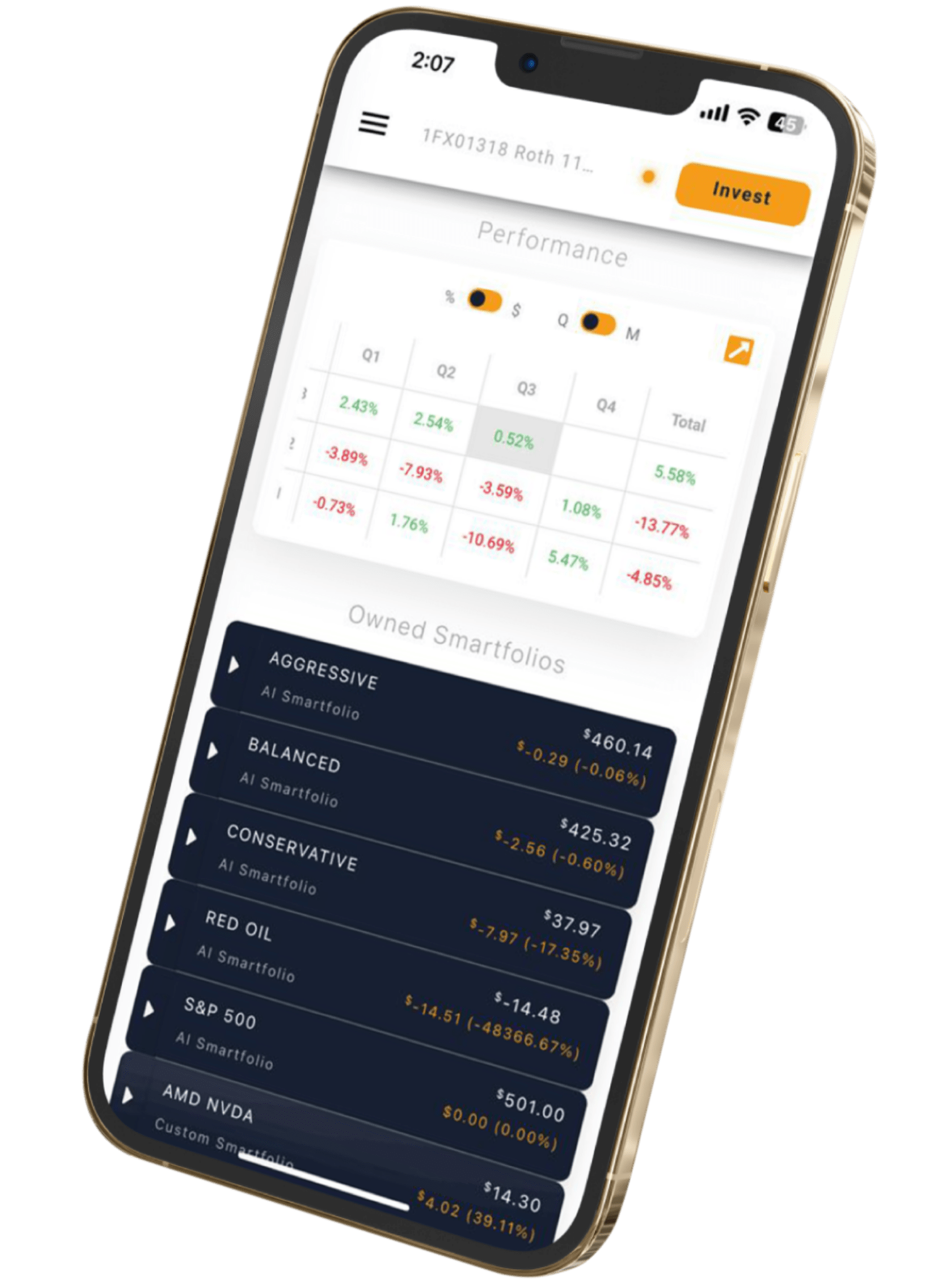 IRA Club SBS mobile investment dashboard image